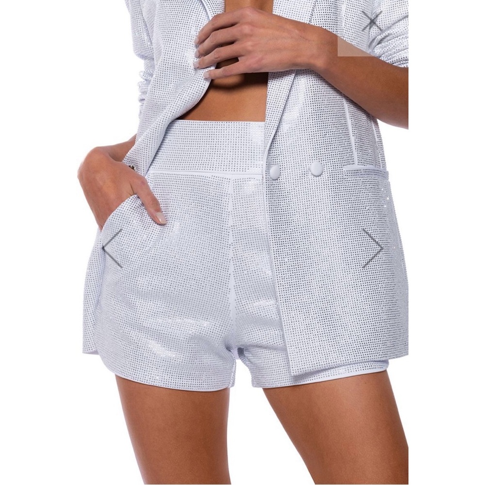 Akira Pop Star Shine Bright Rhinestone Stretchy Shorts in White Plus 2X 💎🔥